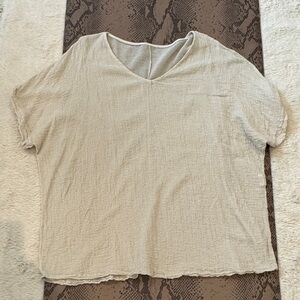 Women's Light Beige Textured V-Neck Short Sleeve Top